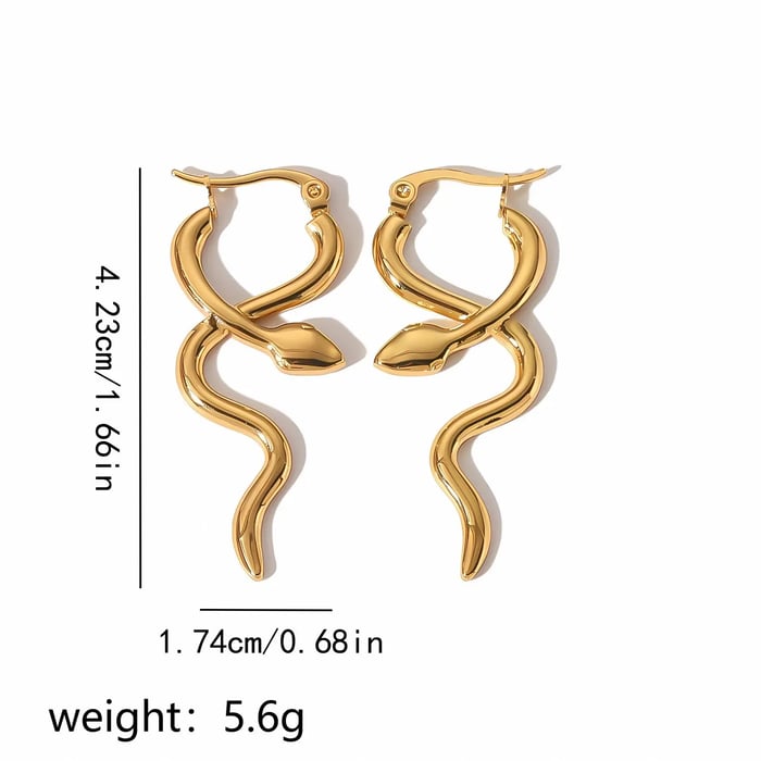 1 Pair Simple Statement Style Trendy Glossy Snake Shape Stainless Steel  Gold Color Women's Hoop Earrings Picture2